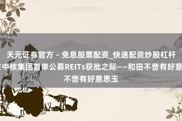 天元证券官方 - 免息股票配资_快速配资炒股杠杆 写在中核集团首单公募REITs获批之际——和田不啻有好意思玉