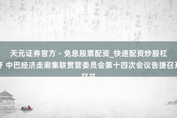 天元证券官方 - 免息股票配资_快速配资炒股杠杆 中巴经济走廊集联贯营委员会第十四次会议告捷召开